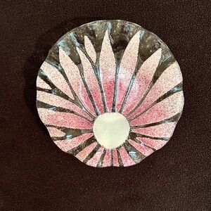 Vtg Sydenstricker Bowl Fused Art Glass Ruffled Bowl Pink Artisan Glass Bowl